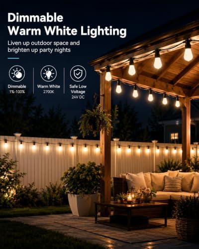 Smart Outdoor String Lights, 100FT RGBW Color Changing Patio Lights with Remote and APP, Dimmable IP65 Waterproof Shatterproof LED Lights for Backyard Garden Party Decor - Image 3