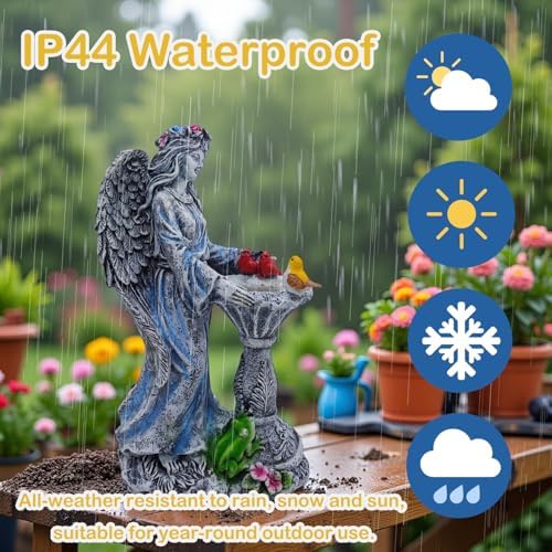 Mrocioa Solar Outdoor Garden Decor Angel Statue Light with Color Changing Birdbath, Waterproof Led Home Decor Figurine Lights for Yard Patio Front Porch, Housewarming Gifts for Easter Spring - Image 3