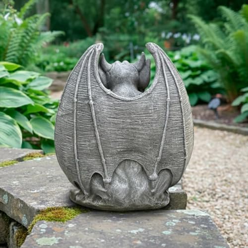 OLOMA Sitting Gargoyle Concrete Garden Statue Gothic Winged Bat Demon Sculpture Handcrafted Outdoor Fantasy Lawn Yard Decor Weather Proof Ornament Spooky Garden Art Mythical Creature Accent - Image 2
