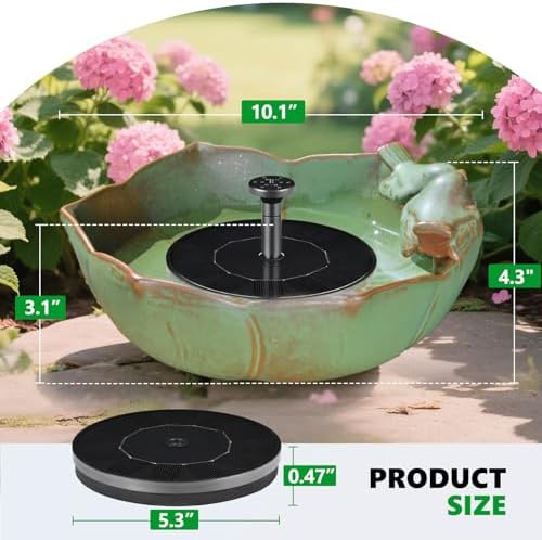 Solar Powered Ceramic Bird Bath for Outdoors, 10.1" Hummingbird Solar Fountain Ground Ceramic Bird Baths Bowl for Outside, Large Table Top Garden Décor for Patio, Yard & Home - Image 2