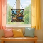 Gnome Beekeeping Stained Glass Suncatcher – Square Hanging Window Panel for Home, Garden, Nursery, Halloween, Christmas, Memorial Day – Whimsical Glass Art Gift for Gnome Lovers kbh7x5 - Image 5