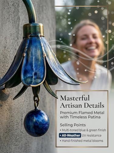 2026 New Triple Bluebell Garden Stake with Bells, Handmade 26inch Metal Rain Chimes Flower Plant Sculpture Yard Decorations Outdoor Rustic Wind Chime Ornament Gift for Walkways Patios Lawn - Image 5