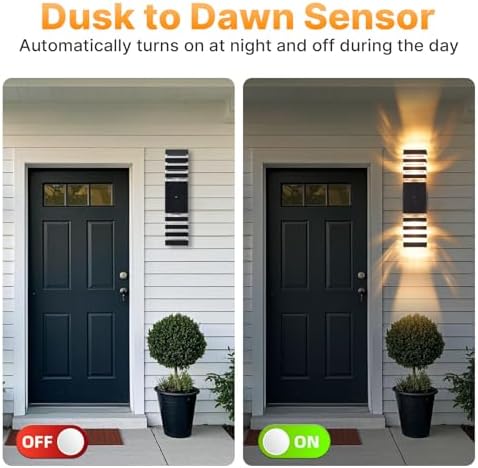 4 Pack Outdoor Wall Light with Dusk to Dawn Sensor, IP65 Waterproof Modern Exterior Lighting Fixtures, Up Down Black Porch Lights Outdoor for House, Garage, Patio - Image 4