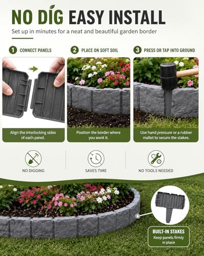 Faux Stone Garden Fence No Dig Landscape Edging Border (White, 20pcs) - Image 4