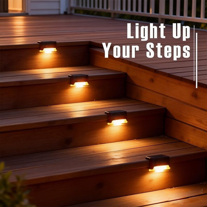 Solar Outdoor Fence Step Lights, 8pcs Black IP44 LED Outdoor Stair Lights, 1400mAh, Suitable for Courtyards, Decks, Steps, Walkways, and Lawn Paths - Image 3