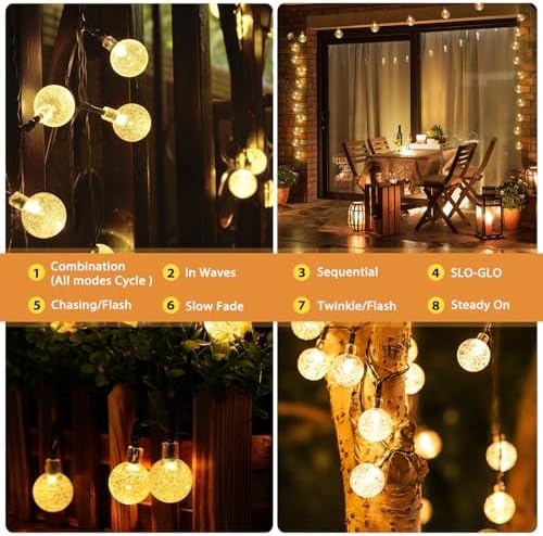 Outdoor Solar String Lights, 2x46FT 66LED 8Modes Crystal Solar Powered Christmas Fairy String Lights Waterproof for Outside Yard Fence Easter Holiday Party Garden Decor 2Pack(Warm White) - Image 4