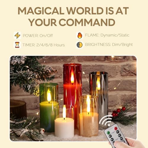 Eywamage Green Glass LED Pillar Candles with Remote Batteries Set of 5 - Image 4
