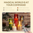 Eywamage Green Glass LED Pillar Candles with Remote Batteries Set of 5 - Image 4