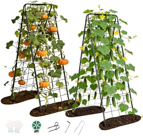 Garden Trellis for Cucumbers, 50” x 16“ Adjustable A-Frame Plant Support for Climbing Plants Outdoor, Vegetable, Flowers, 2 Pack Heavy Duty 1cm Metal Vegetable Trellis for Backyard, Raised Bed, Patio by BAG+WIZARD
