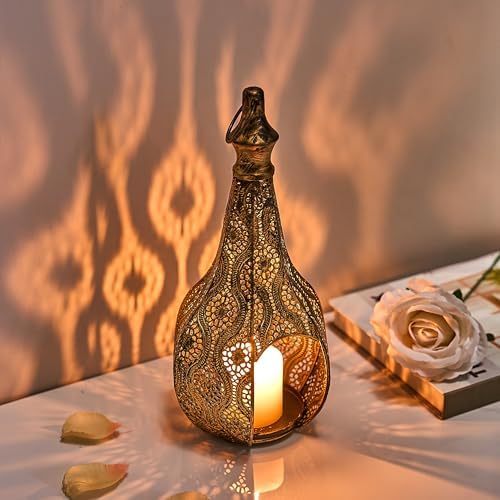 11.6inch Moroccan Lantern Lamp Decorative Candle Holders for Ramadan Decorations, Hanging, Outdoor Patio or Porch, Indoor Home Decor（Bronze） - Image 3