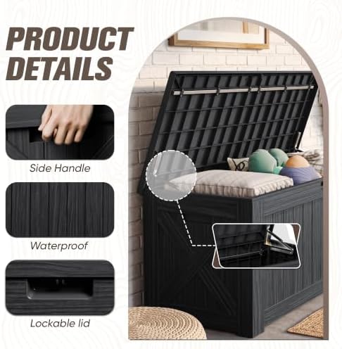 JUMMICO 120 Gallon Resin Deck Box, Large Outdoor Storage Box Waterproof & Lockable for Garden, Patio, Pools (Black) - Image 2