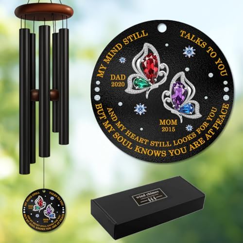 Personalized Butterfly Memorial Wind Chime – “My Mind Still Talks to You” Custom Engraved Name & Years – Sympathy Gift for Loss of Parent or Loved One – Outdoor Remembrance Windchime Keepsake by AlpadilCo
