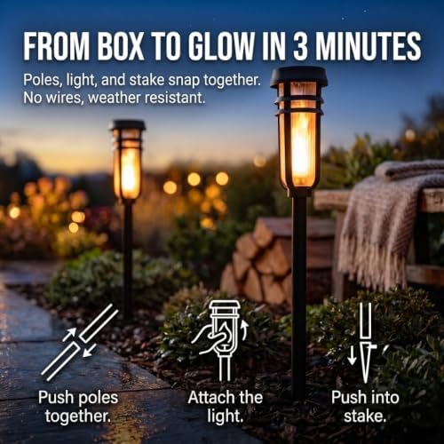 FoxFlame Metal Solar Torch Lights, Solar Tiki Torches, Patented Fire Effect - Image 4