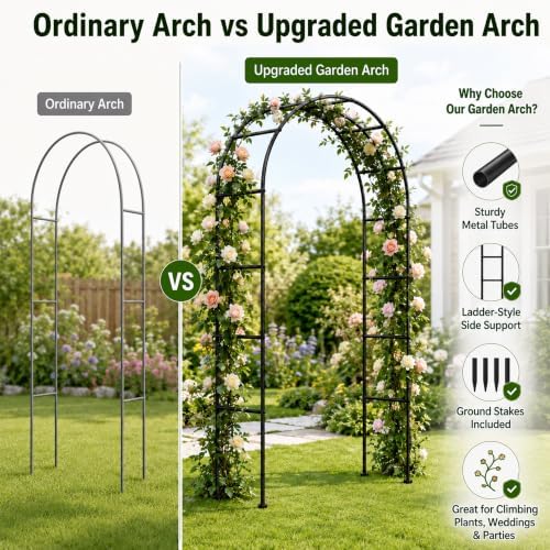 SUNLPH Thickness Metal Garden Arch Trellis for Climbing Plants, Rustproof, Black, 4.6x8.2 or 7.2x6.9 Ft, Wedding Arbor Archway for Bridal Party Flower Decoration - Image 3