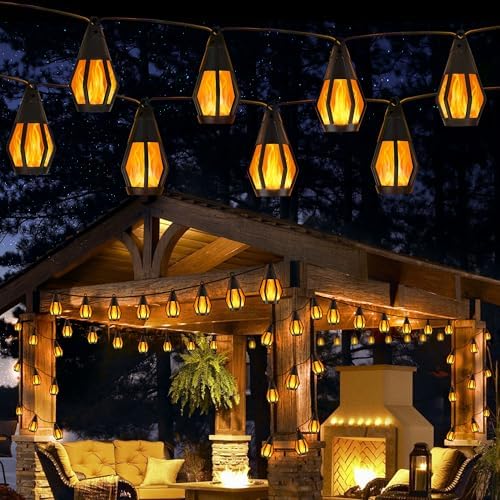 Solar String Lights for Outside, 44Ft Solar Patio Light with 20 Flickering by Jnaurb