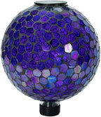 Sunnydaze 10” Purple Solar Gazing Ball & Silver Mosaic Stand - Image 2