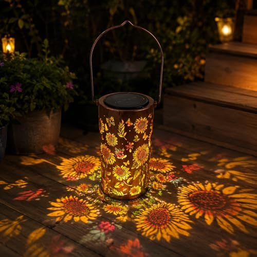Colorful Solar Lanterns Outdoor Waterproof, Garden Decor Gifts for Women Mom Grandma - LED Colorful Sunflower Solar Powered Lights Metal Hanging Lantern for Outside Garden Patio Yard Lawn Porch Decor by FENGLIUCHEN