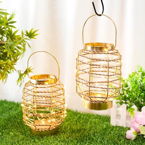 Set of 2 Battery Operated Table Lamp 7.7 "H Metal Cage LED Cordless Lamp with 6-Hour Timer, Vintage Decorative Fairy Lights Lantern for Indoor/Outdoor Bedrooms Weddings Parties Patio Events - Image 5