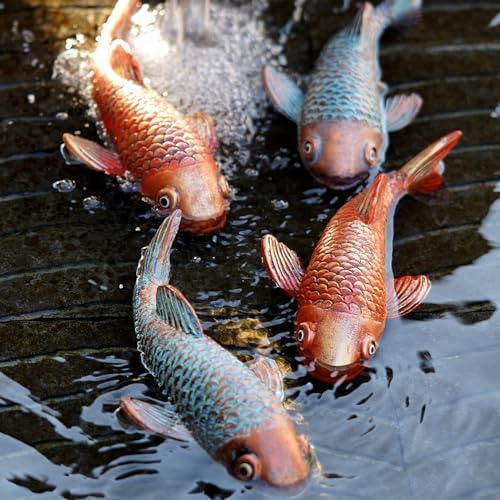 Set of 2 Antique Koi Fish Statue, Outdoor Garden Sculpture for Patio, Backyard, Pond, and Home Decor - Image 2
