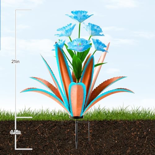 TOMBABY Huge Metal Agave Plants Outdoor Decoration Outdoor Garden Decorated with Flowers Mexican Yard Art Plant Garden Gift (Blue 1 Pack) - Image 2