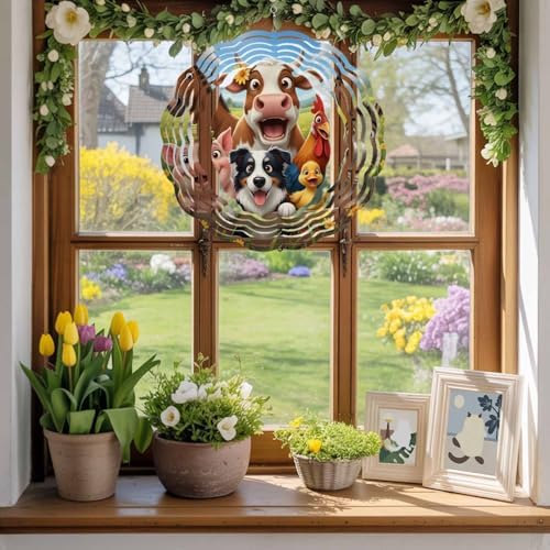 Farmhouse Wind Spinner for Garden Yard 12In, Funny Cow Horse Pig Face Cute Dog Duck Chicken Donkey 3D Stainless Steel Kinetic Hanging Wind Spinners Rustproof Outdoor Decor for Lawn Patio Home - Image 2