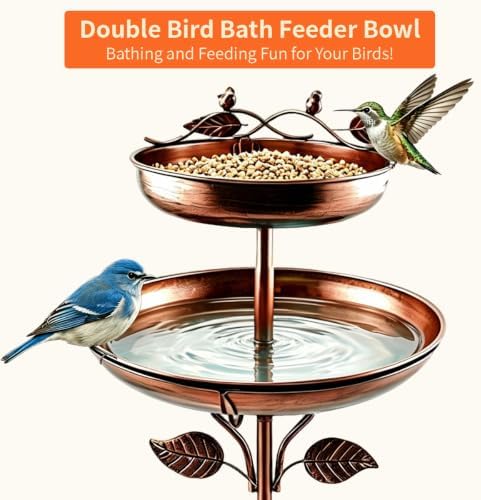 Bird Bath for Outside, 45In Vintage Freestanding Birdbaths for Outdoors, Double Metal Bird Bath Feeder Bowls for Garden Patio Yard Lawn Decor (Bronze) - Image 6