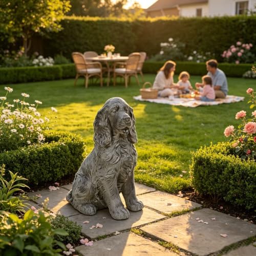 18" Resin Cocker Spaniel Dog Statue Hunting Sculpture Grey - Image 4