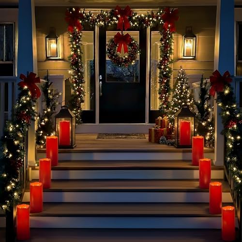 Homemory 4"x10" Burgundy Flameless Candles, Red Candles, Outdoor Waterproof Flameless Candles with Remote and Timers, Battery Operated LED Pillar Candles, Christmas Decor, Won't Melt Plastic, Set of 2 - Image 4