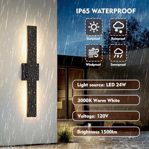 23.6inch Long Outdoor Modern LED Wall Light,24W Warm White 120V Wall Mount Lighting Fixture Black Wall Lights Porch Lights Wall Sconce for House, Long LED Linear Outside Lighting for Garage, Entryway - Image 4