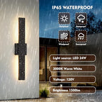 23.6inch Long Outdoor Modern LED Wall Light,24W Waterproof IP65 Warm White Led Wall Mount Lighting Fixture Black Outdoor Wall Sconces Outside Lights for House Garage Front Door Patio 2Pack - Image 4