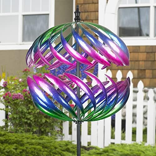 MUMTOP Wind Spinner Outdoor 360° Dual-Rotation Metal Wind Sculpture, Purple - Image 5