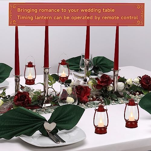 Vintage Red Lantern Decor With Remote Control, 8" Candle Lantern with Handle - Small Hanging Lanterns for Decorative Indoor & Outdoor Use - Perfect for Wedding Centerpiece - Image 5