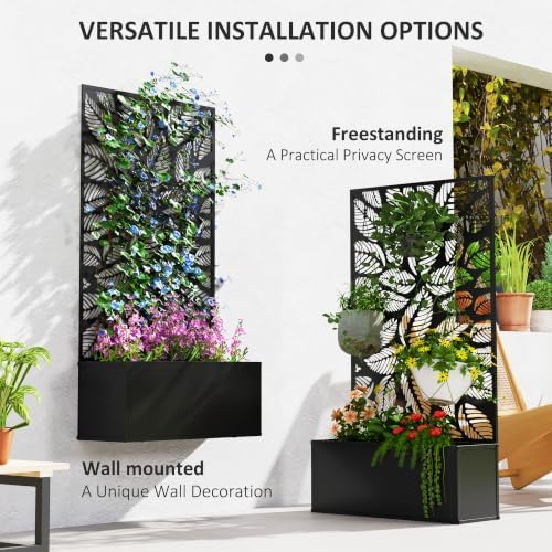 Outsunny Metal Raised Garden Bed with Trellis, Small Leaves Cut-Outs - Image 4