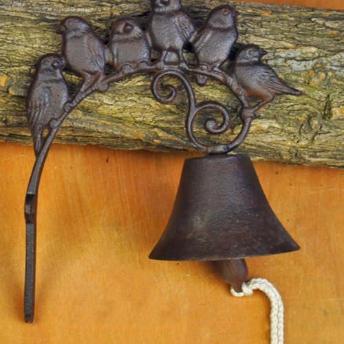 BESPORTBLE Vintage Cast Iron Dinner Bell Wall Hanging with Bird Design, Manual Shaking Outdoor and Indoor Decorative Doorbell for Home and Garden Wall Mounted Black Iron Bell - Image 4