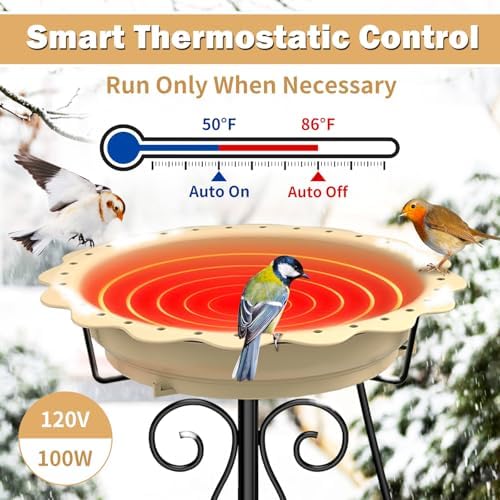 100W Heated Bird Bath for Outdoors, Heated Birdbath Water Heater, Khaki - Image 3