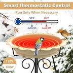 100W Heated Bird Bath for Outdoors, Heated Birdbath Water Heater, Khaki - Image 3
