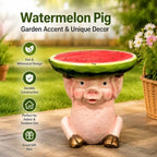 Cute Pig Side Table, Resin Watermelon End Table, 13.39" H Small Animal Accent, Multifunctional Plant Stand & Decorative Stool for Home, Patio, Garden & Living Room Deco - Image 6