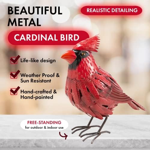 Cardinal Statue Metal Bird Yard Art, Garden Yard Sculpture Art - Red Large Realistic Standing - Christmas, Outdoor Fall, Winter, Spring, Summer Decoration - Handmade Ornament Decor Mom, Sympathy Gifts - Image 2