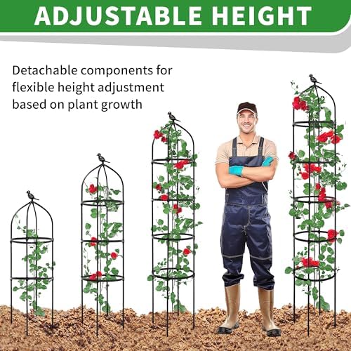 2-Pack 6.7FT Garden Obelisk Trellis for Climbing Plants,81”Metal Plant Support Tower,Heavy Duty Thickened Tube,Rustproof Black Vine & Flower Stand for Outdoor Indoor Use - Image 5