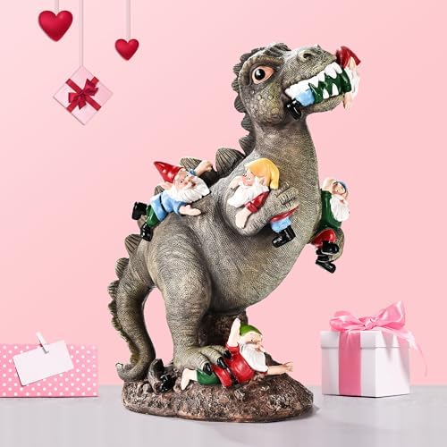 SOWSUN 14" Garden Gnomes Statue Dinosaur Outdoor Decor Gifts for Women - Image 4