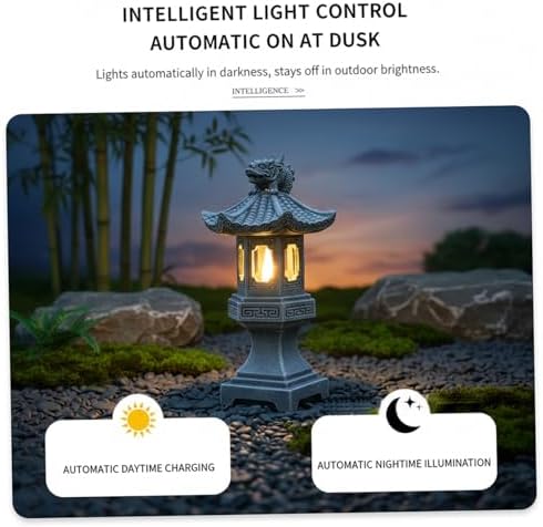 Pagoda Garden Statue, Resin Solar Japanese Pagoda Lantern, Decorative Zen Garden Landscape for Yard Patio Lawn, Style 3, Statue - Image 5