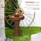 Alpine Corporation TZL202 Outdoor Floor Vintage Pedestal Water Fountain with Bird Bath and LED Lights, 29", Brown - Image 5