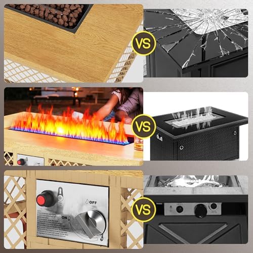 LYNSLIM Outdoor Fire Pit Table with Tank Table, CSA Certifed 60,000 BTU Stainless Steel Burner, Rattan Rectangular Propane Patio Firepit Table for Outside with Exterior, Porch, Backyard or Garden - Image 3