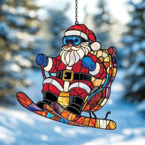 Funny Santa Claus Skiing Acrylic Suncatcher by AVAGAN