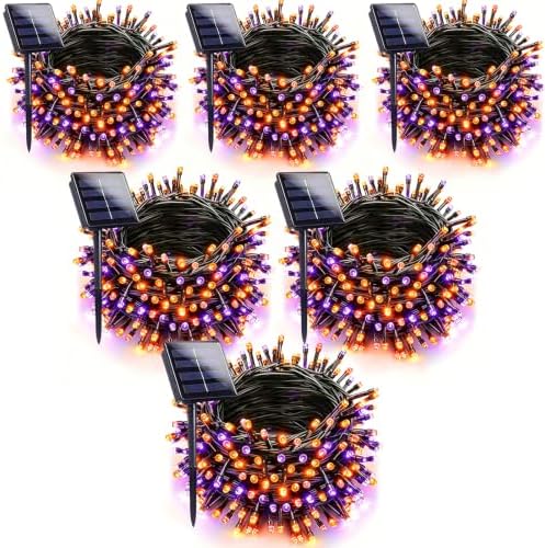 Jedavai 6Pack 240FT 600 LED Solar Halloween String Lights, Orange & Purple Solar Lights Outdoor with 8 Lighting Modes Waterproof Solar Fairy Lights for Garden Yard Patio Party Tree Decoration by LightUpYourLife