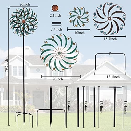 VEWOGARDEN 20" Dia Large Wind Spinner, Outdoor Metal Windmill Spinner - Yard Art Spinner Wind Catchers Sculpture for Patio, Lawn & Garden Decor - Image 3