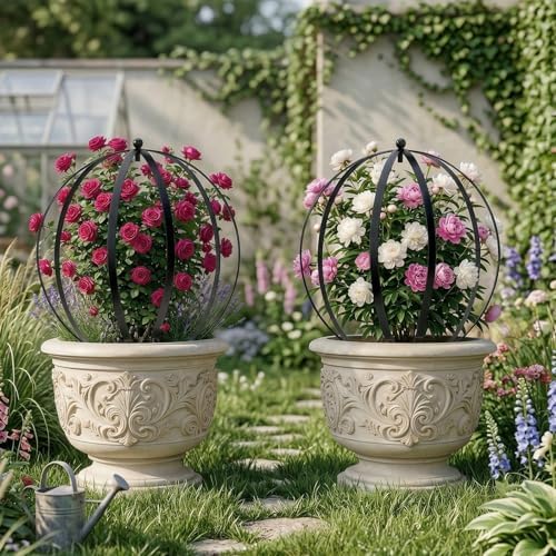 4 PCS Large Metal Round Trellis for Climbing Plants, Heavy Duty Thick Rustproof Obelisk, Garden Sphere Frame for Potted Roses Vines, Outdoor Garden Decor, Easy Assembly (25.2" x 21.3") - Image 5