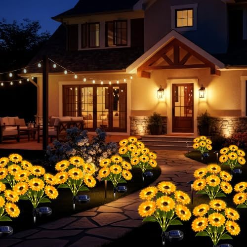 8 Pack Outdoor Solar Sunflower Lights 48 Flowers Fall Garden Decor - Image 2