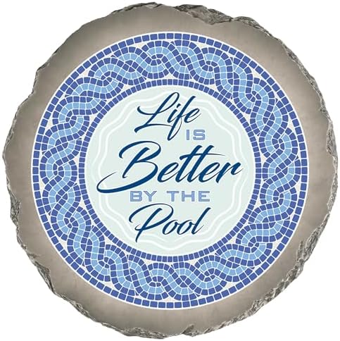 Magnolia Garden 10-Inch Life is Better By The Pool Decorative Stepping Stone – Blue Mosaic Resin Garden Walkway Tile – Coastal Nautical Outdoor Accent – Summer Poolside Decoration by DicksonsGifts