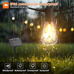 Kawaya Solar Powered String Lights for Outside: 100 FT LED Outdoor Patio Lights with USB-Charging - IP65 Waterproof Hanging Light - 50+2 Shatterproof Edison Bulbs for Bistro Cafe Camp Yard Balcony - Image 4